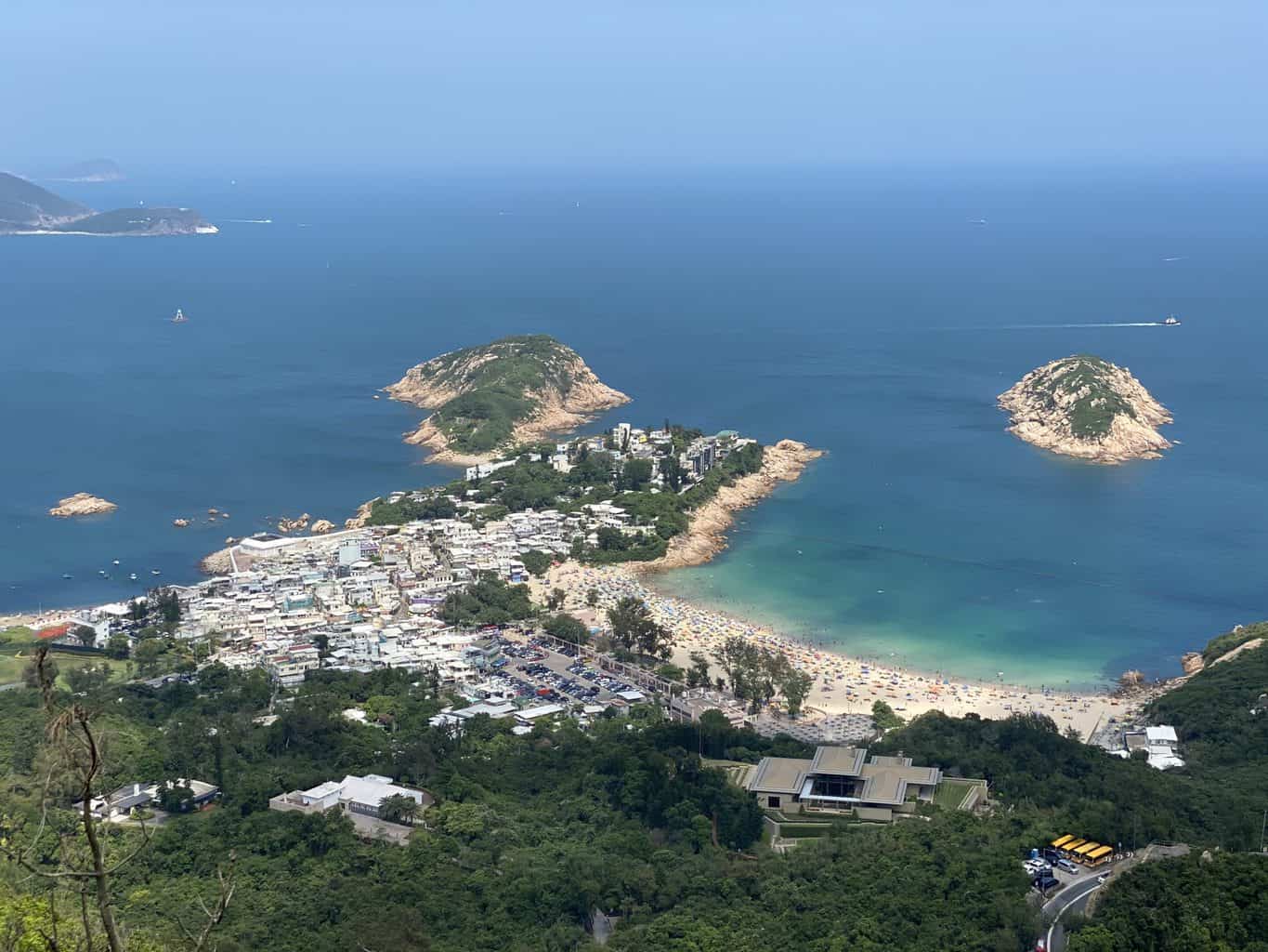 Shek-O Village on a very clear day with deep blue water