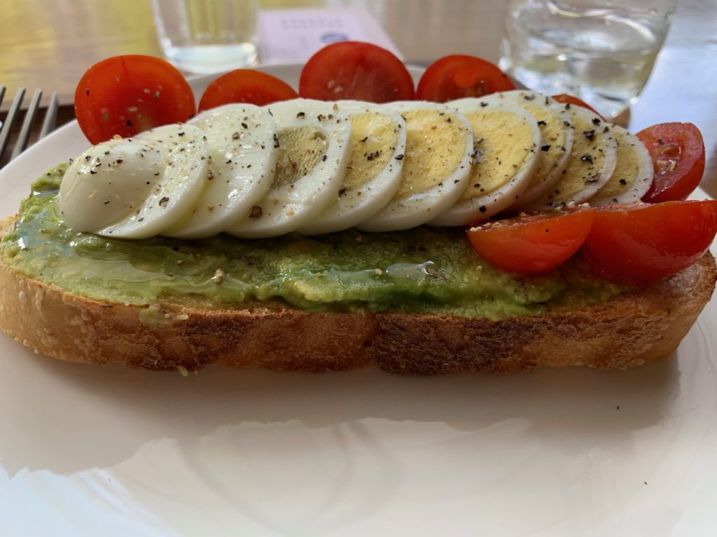 Avocado toast with smeared Avocado. Not the most Avocado but inexpensive breakfast